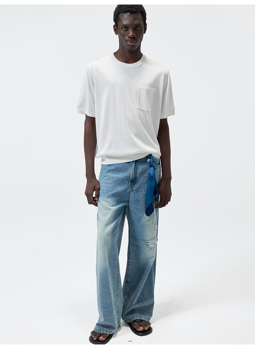 Pocket Crew-Neck Knit Shirt
