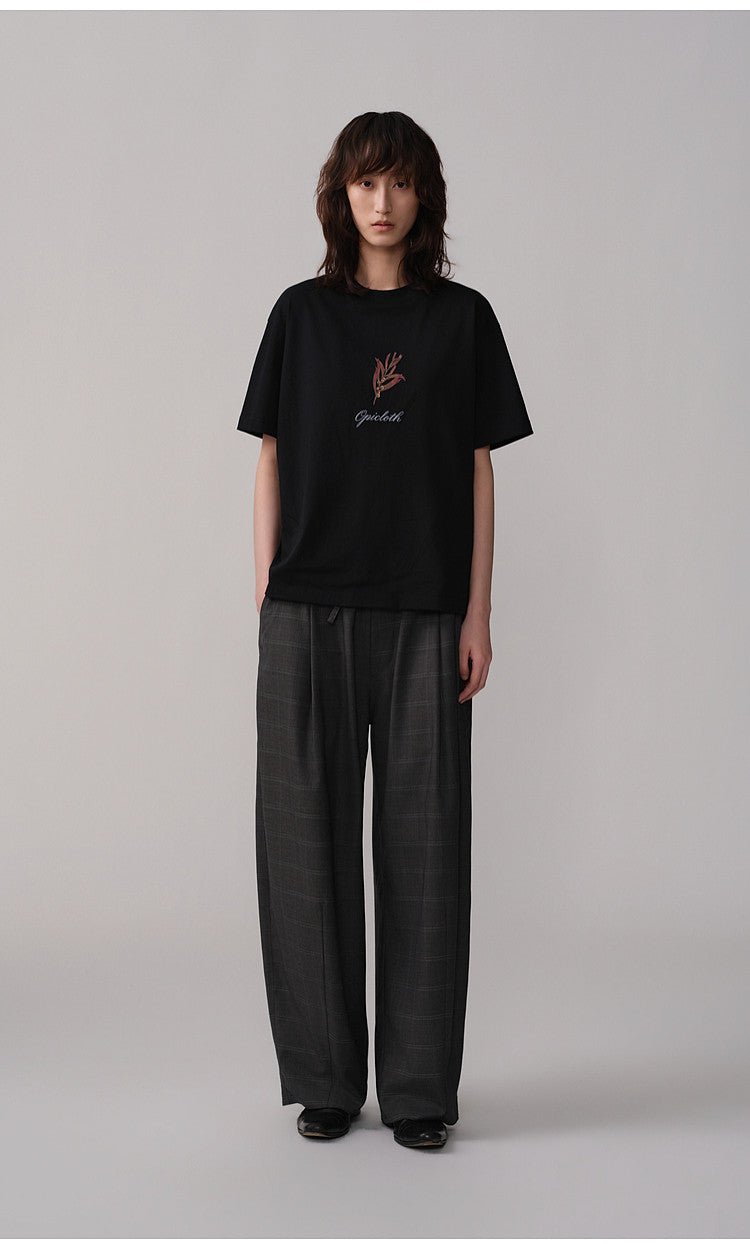 Retro Curved-Blade Rubber-Waist Casual Pants