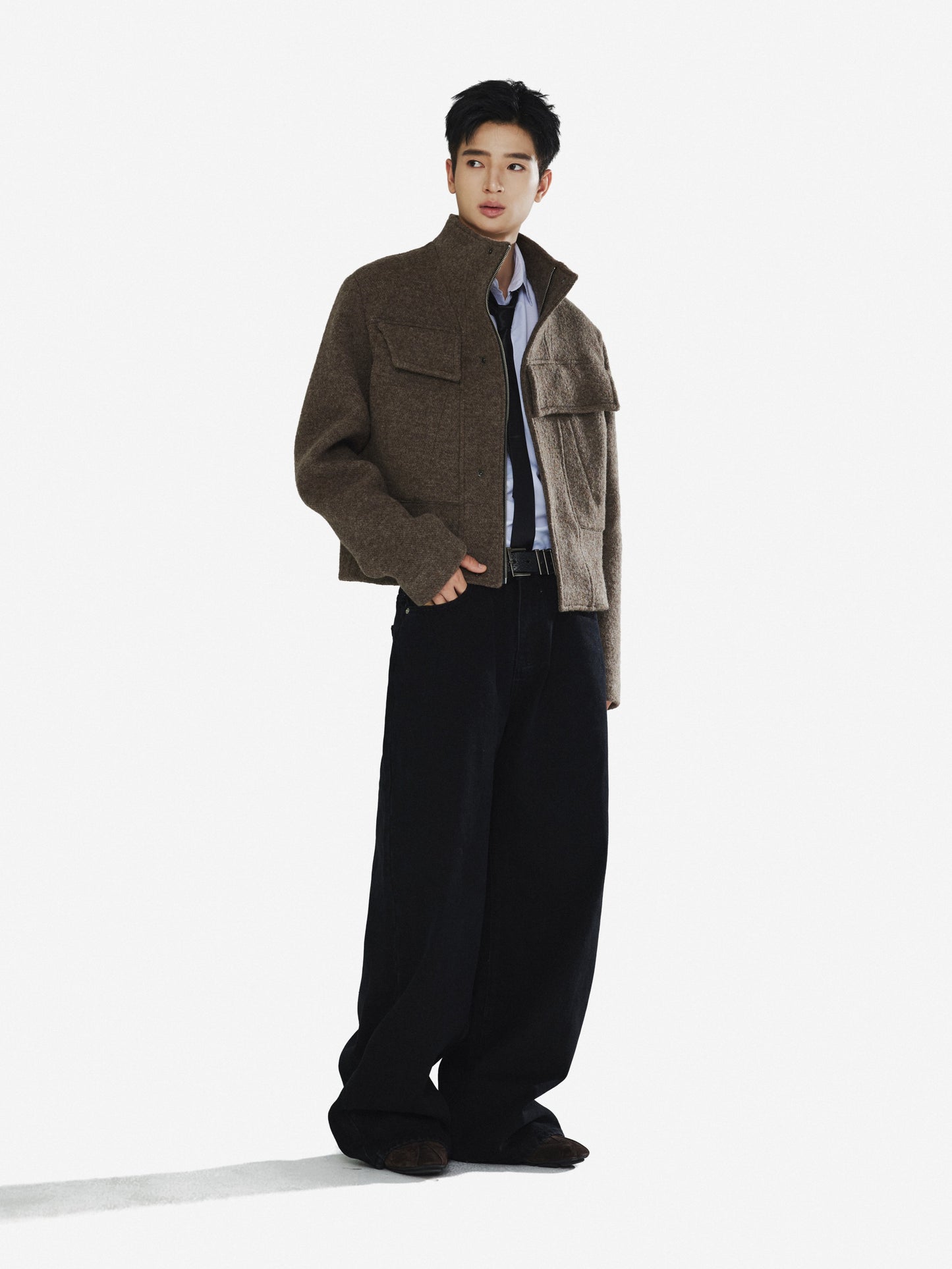 Stand Collar Deconstructed Wool Jacket