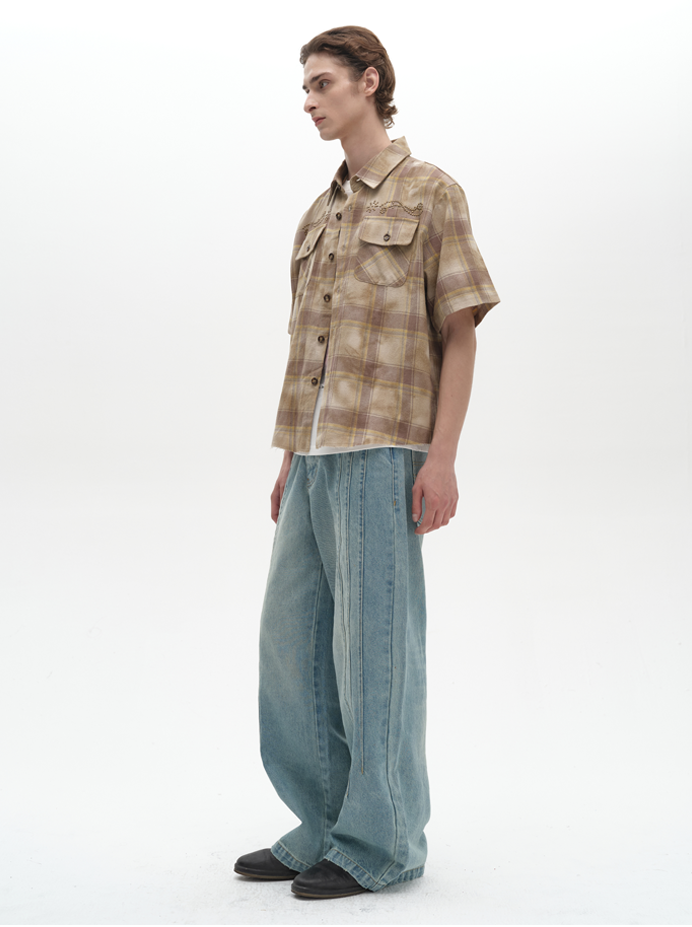 Stone-washed denim pants