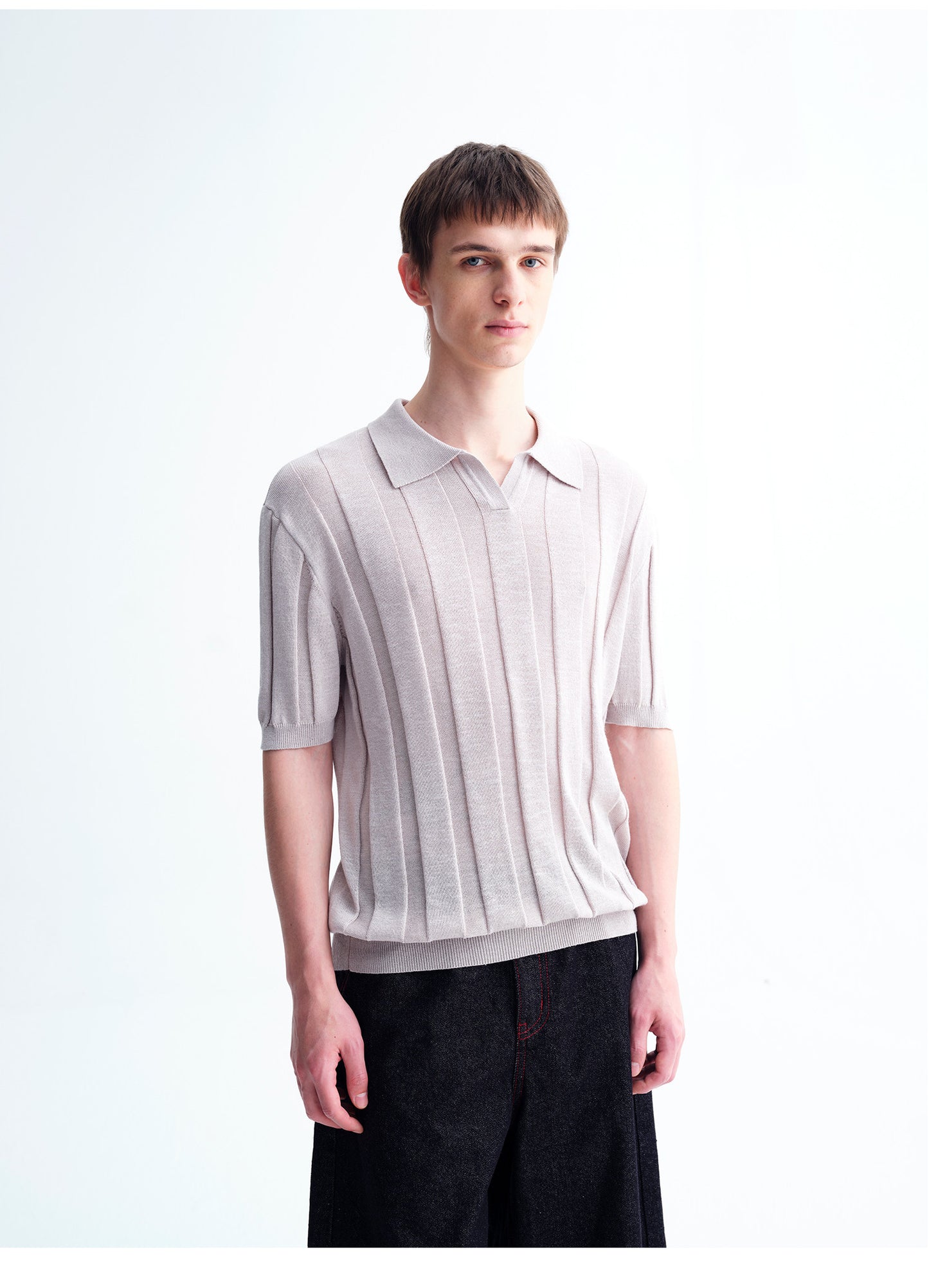 Vertical-Stripe Relaxed-Fit Knit Polo Shirt