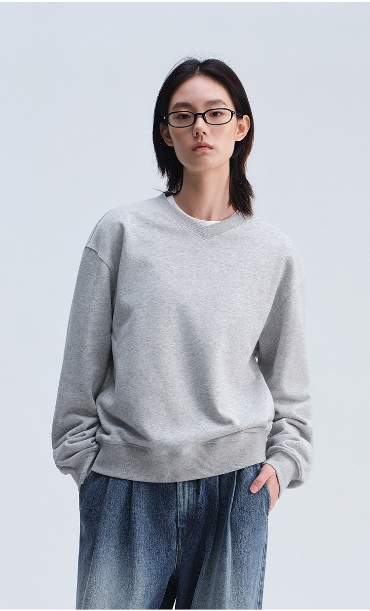 Casual Sweatshirt with Loose Rib Knit