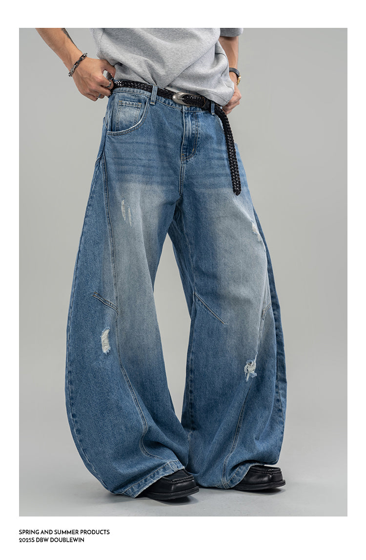 Three-dimensional layered denim pants