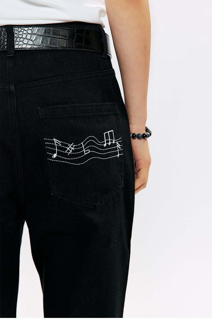 Casual Straight-Leg Embroidered Jeans