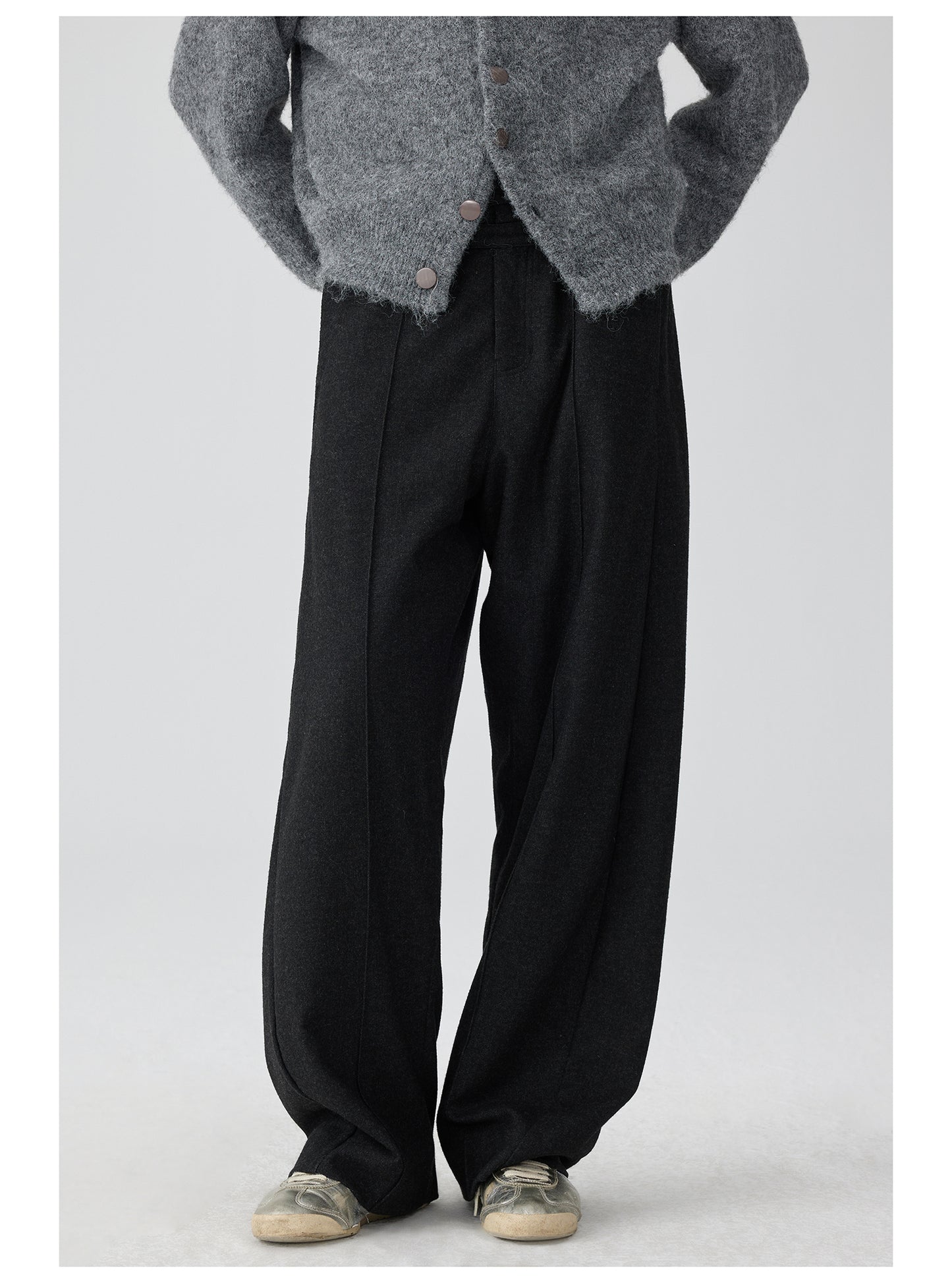 Double waistband wool casual pants