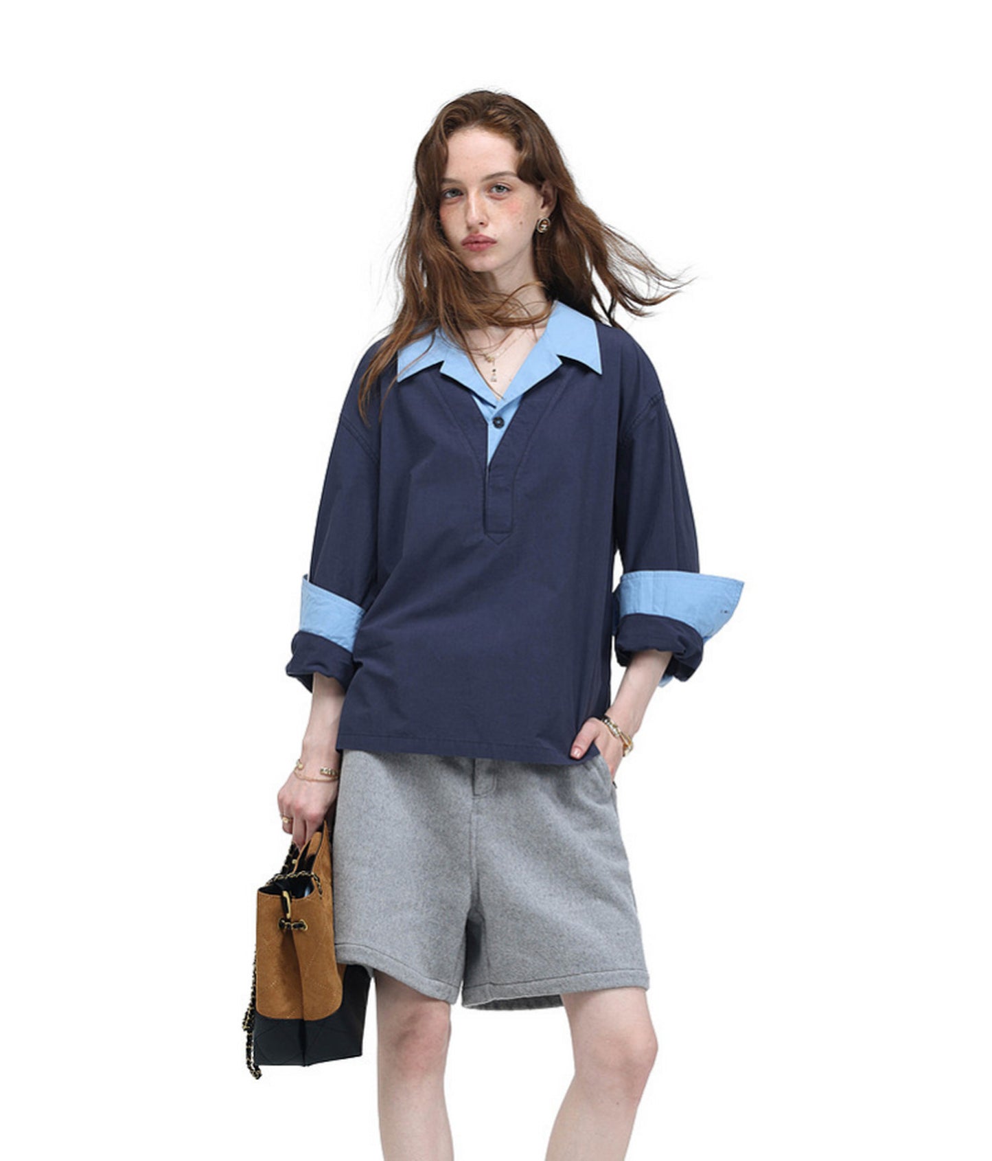 Color-Block Faux Two-Piece Shirt