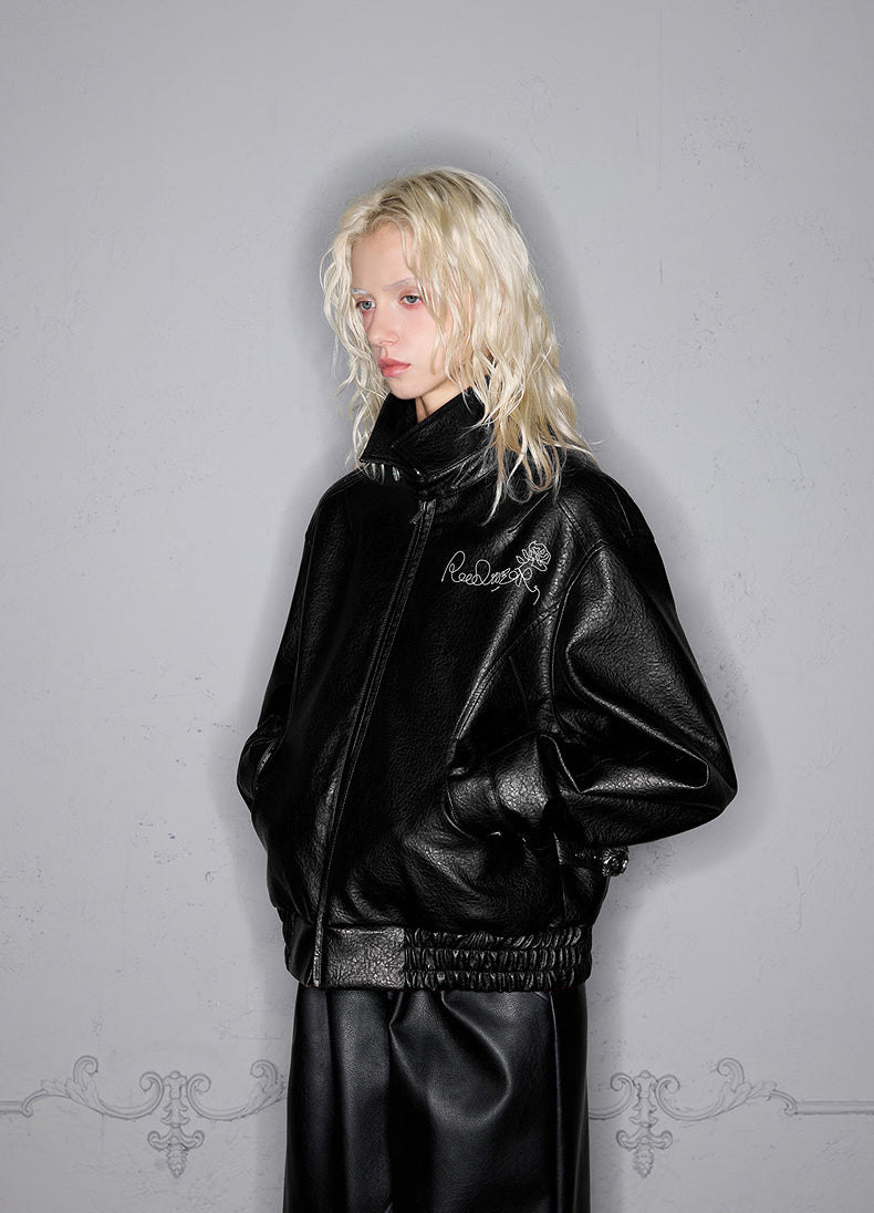 Embroidered leather jacket