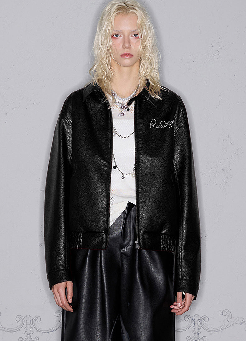 Embroidered leather jacket