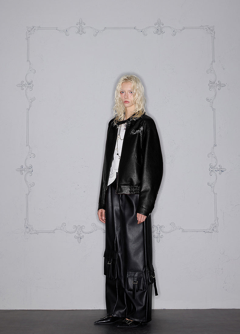 Embroidered leather jacket