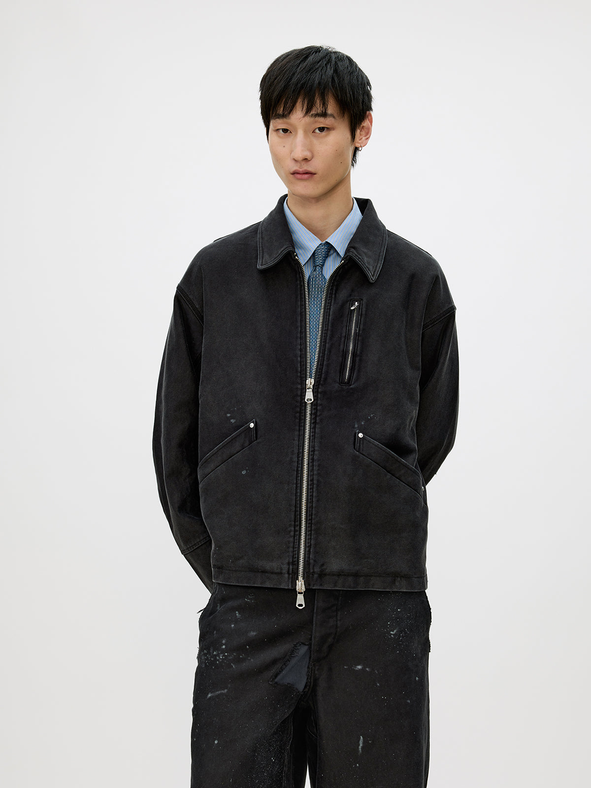 Distressed Zipper Short Jacket