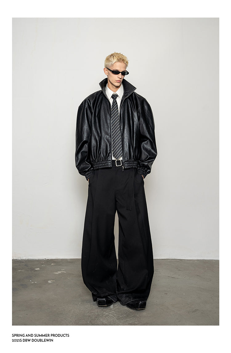 3D Reverse Pleated Wide-Leg Pants