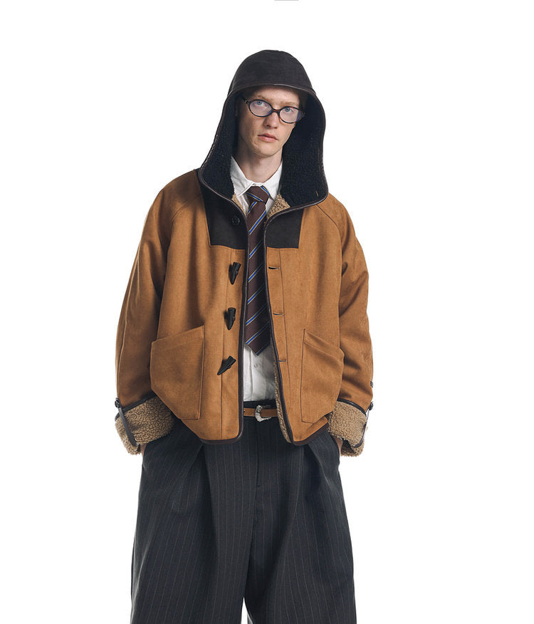 Color Block Horn Button Jacket