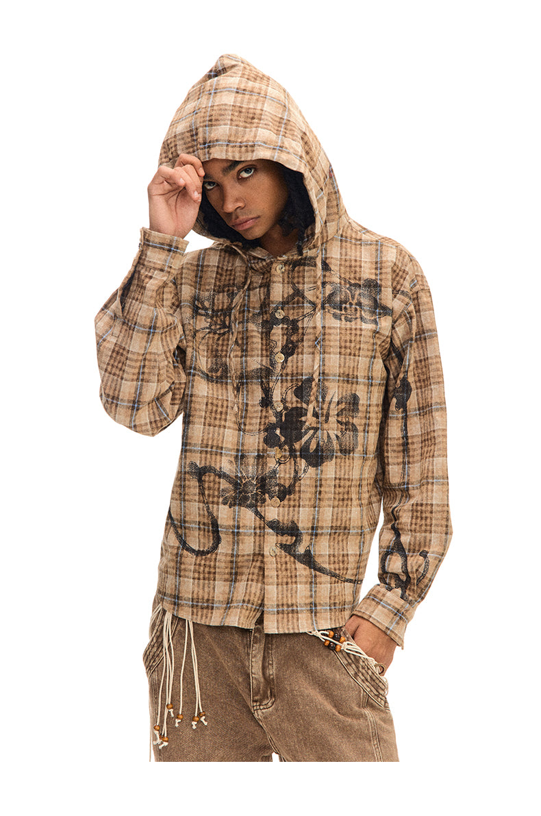 Casual Hooded Check Shirt