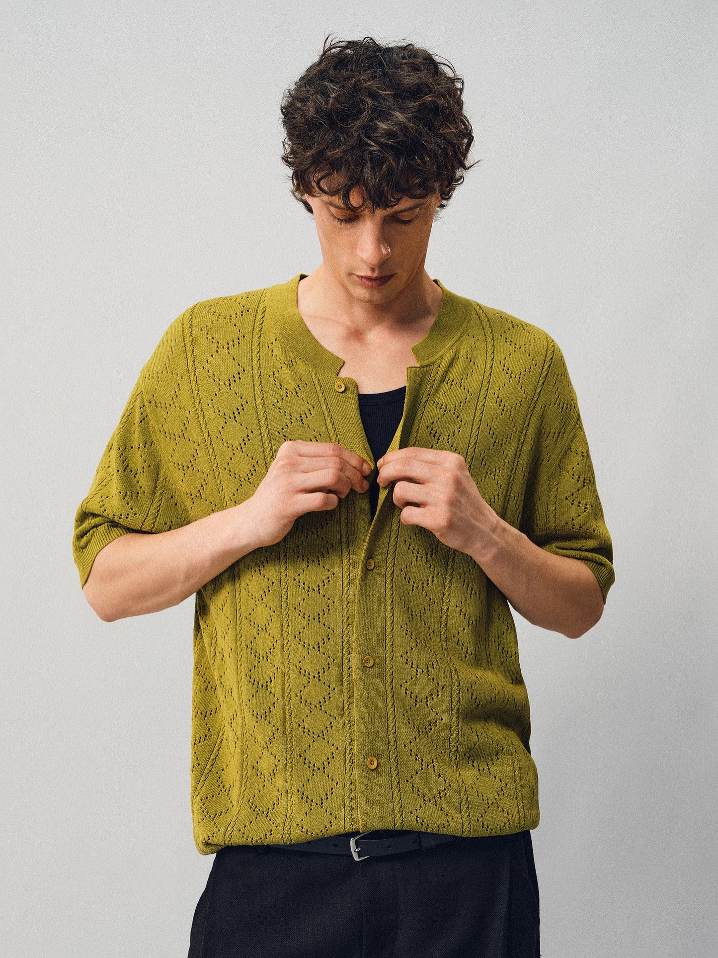 Openwork Linen Knit Shirt
