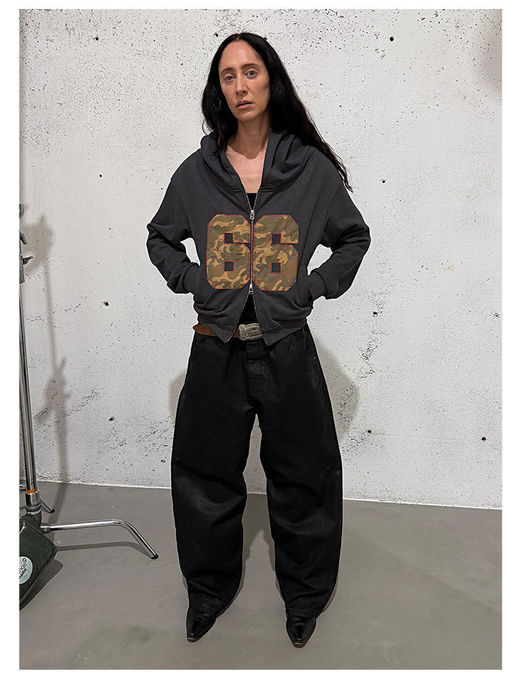 Waxed Loose-Fit Casual Pants