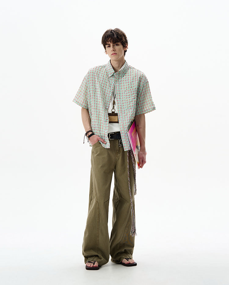 Casual seersucker plaid shirt