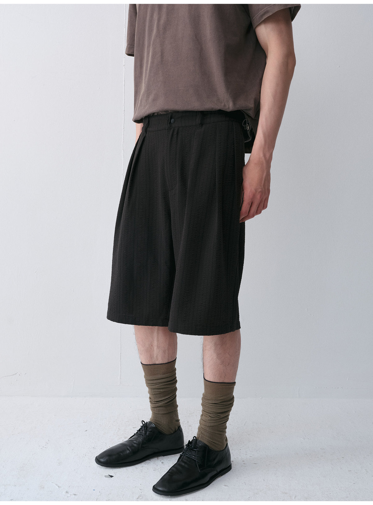 Seersucker Double-Pleated Shorts
