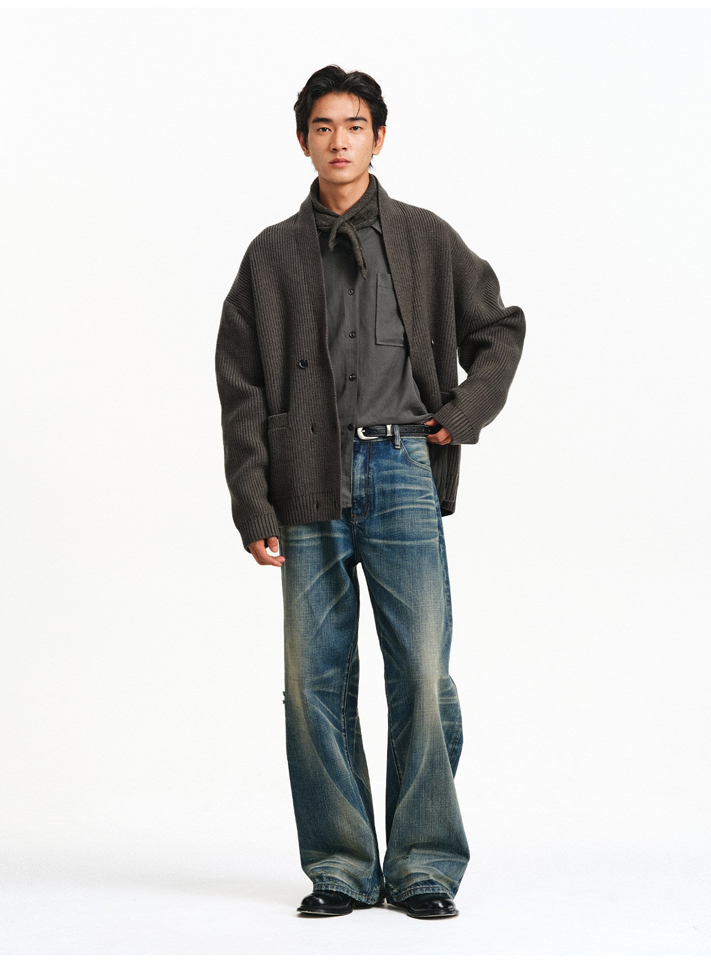 Shawl Collar Double-Breasted Cardigan