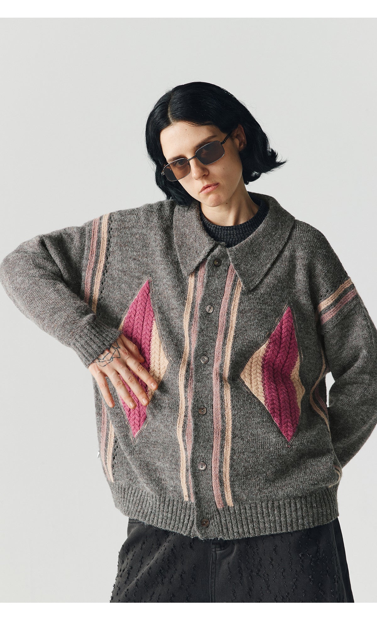 Jacquard Retro Silhouette Knit Cardigan