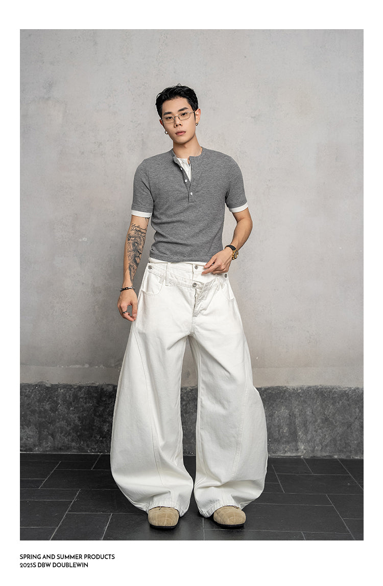 Double waist denim pants