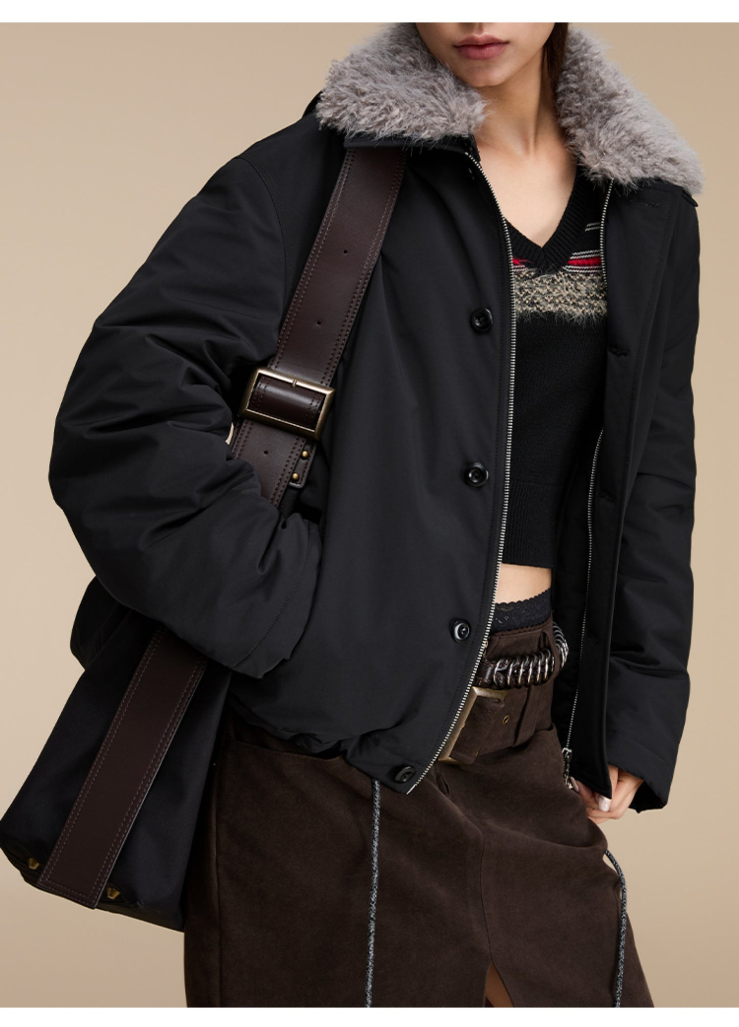 Detachable fur collar Cotton jacket