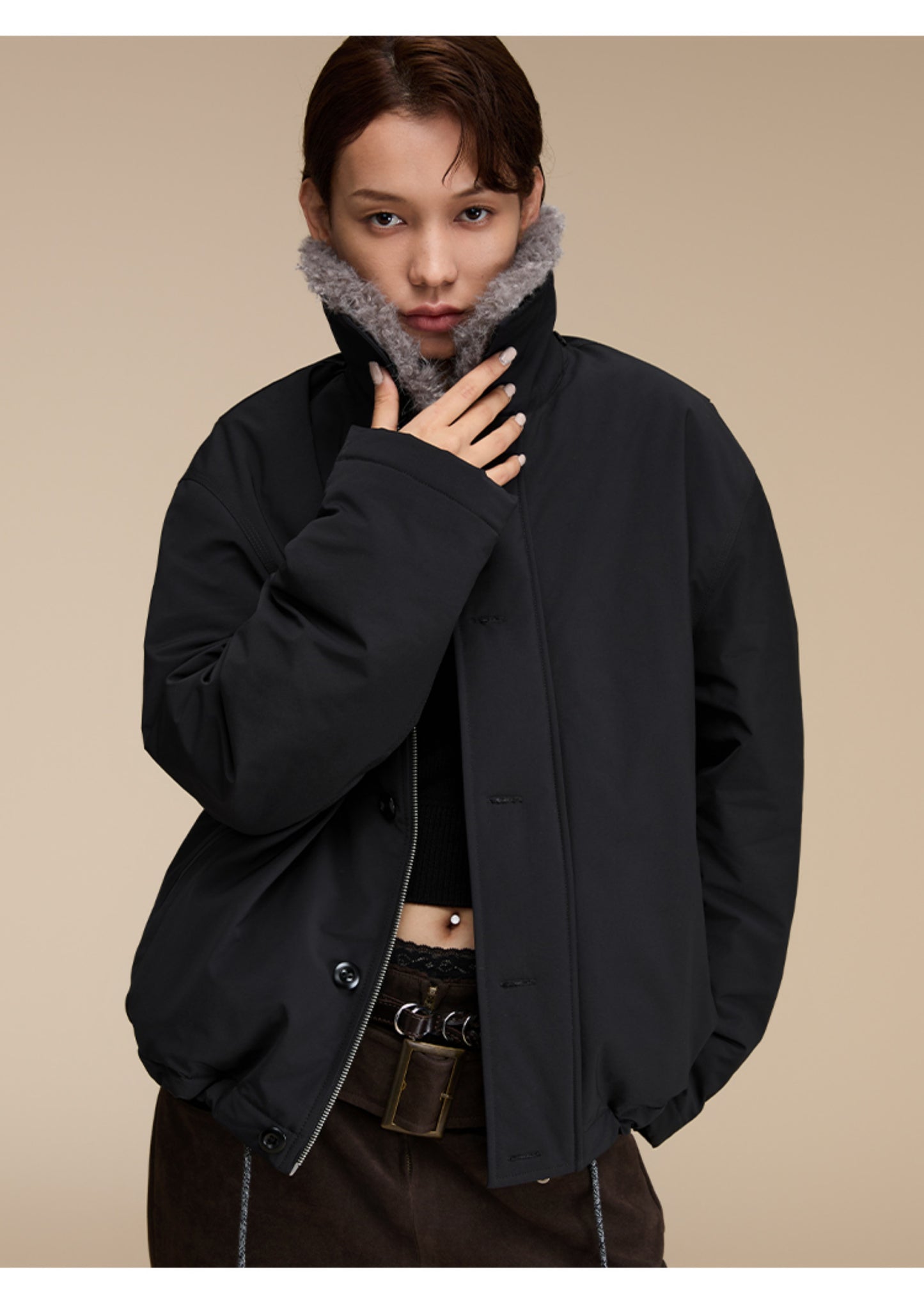 Detachable fur collar Cotton jacket