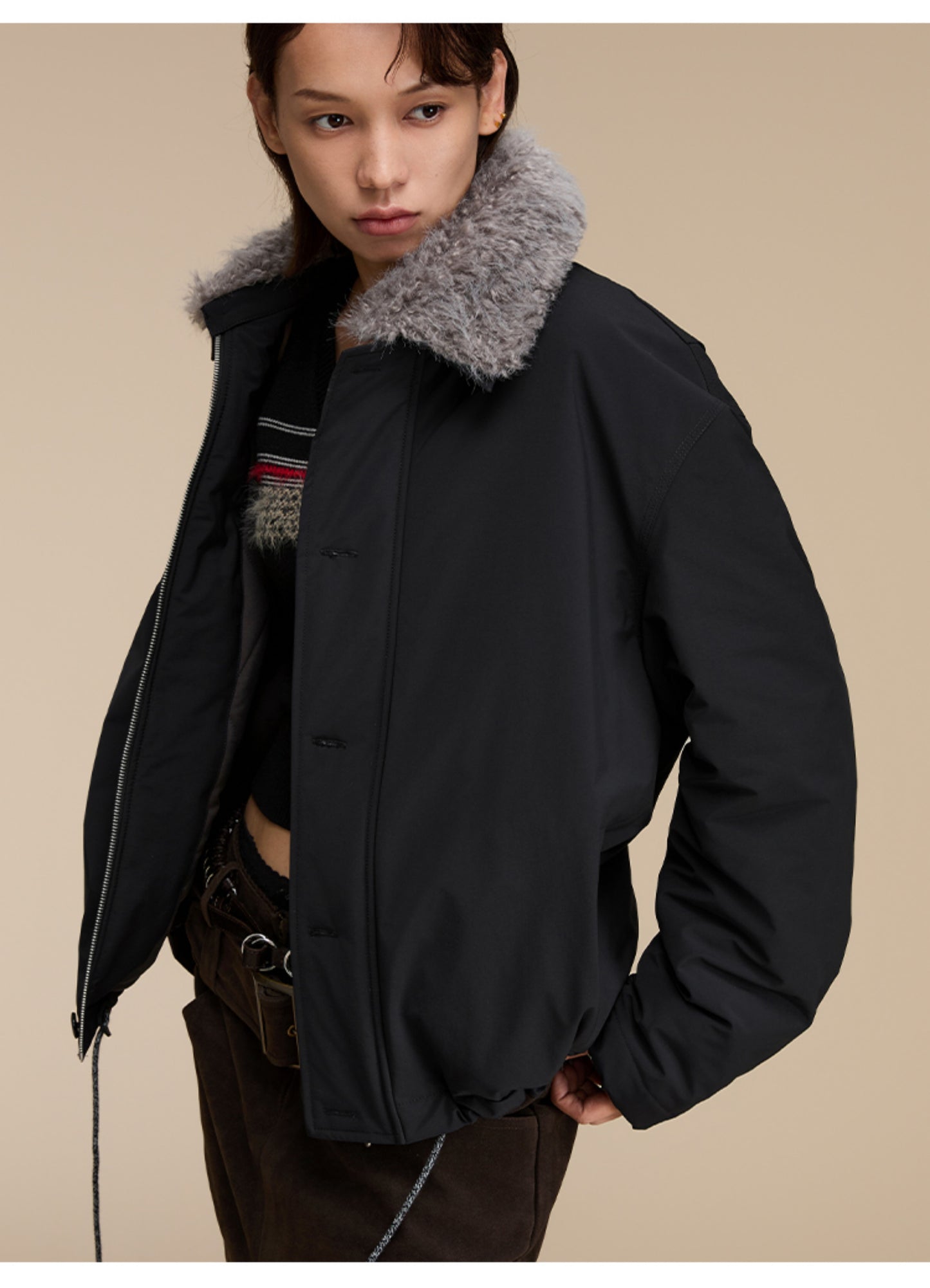 Detachable fur collar Cotton jacket