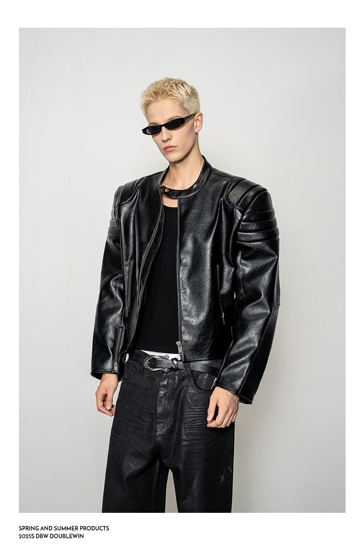 Pleated Silhouette Rider Jacket