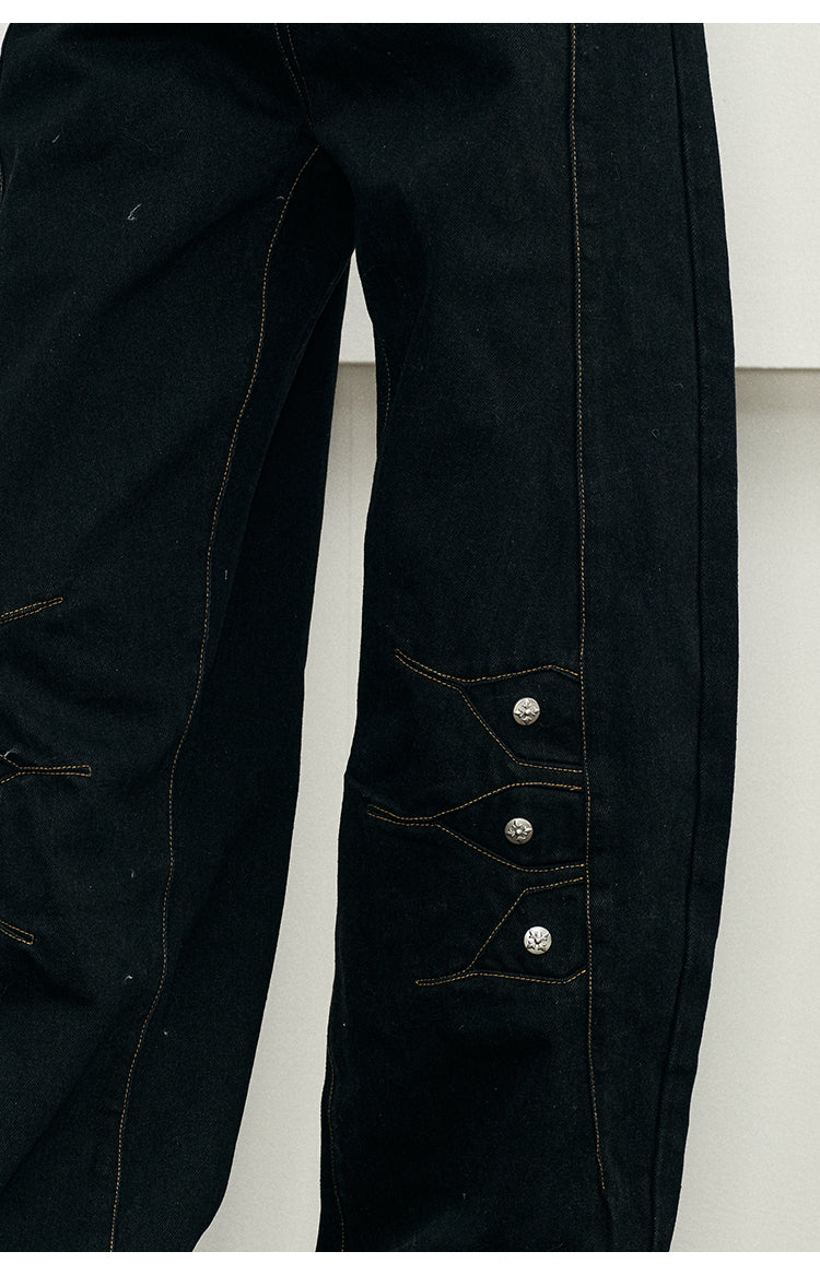 Deconstructed Washed Straight Denim Pants