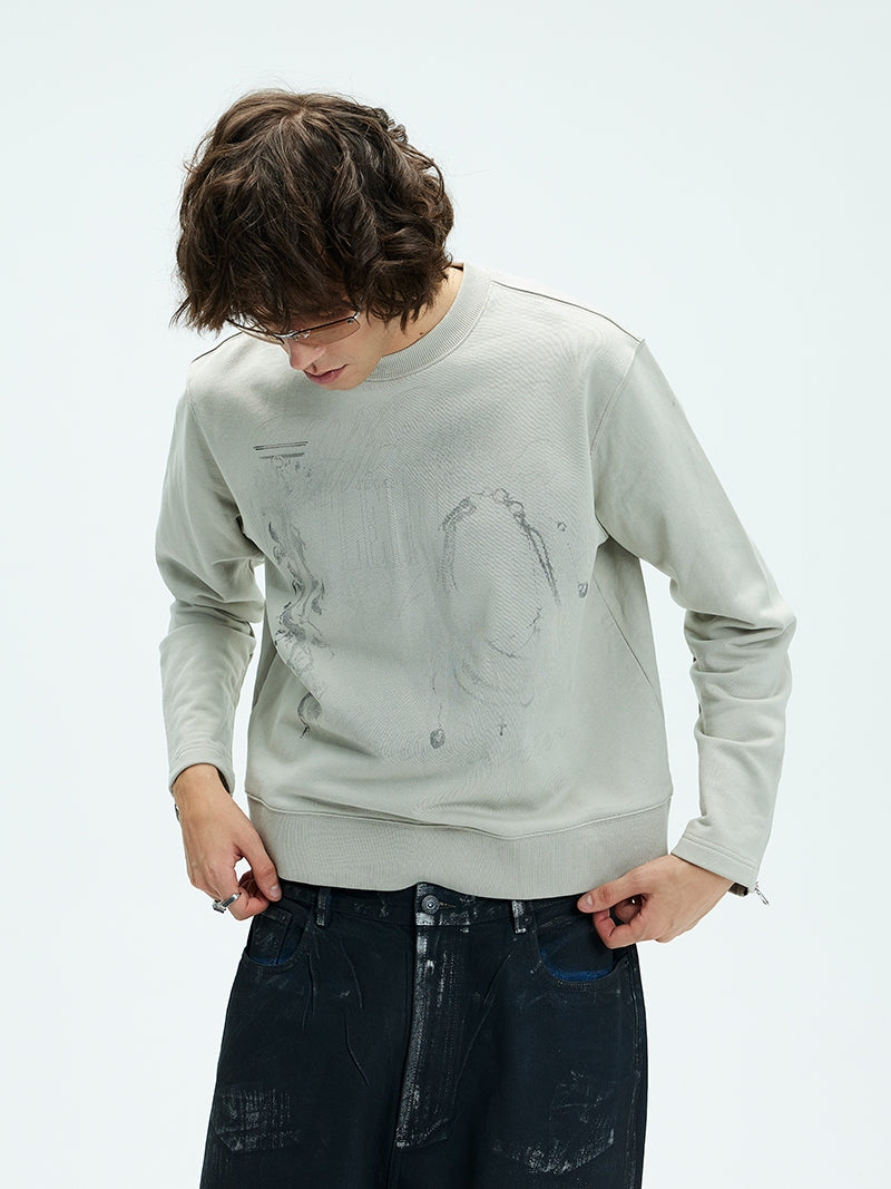 Damaged Print Round Neck Sweatshirt