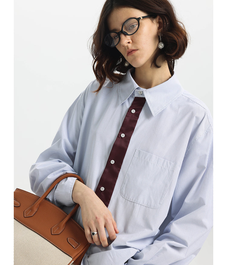 Striped Faux Tie Casual Shirt