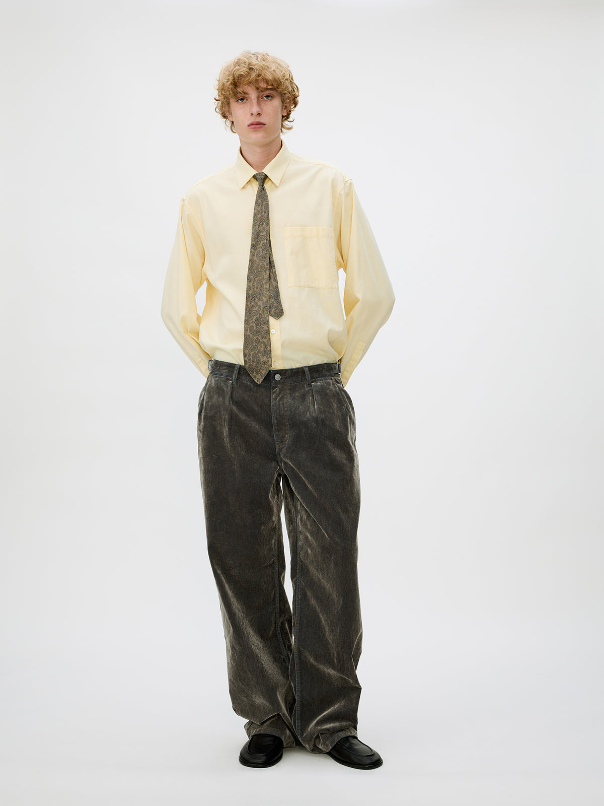 Adjustable Button Flock Denim Pants