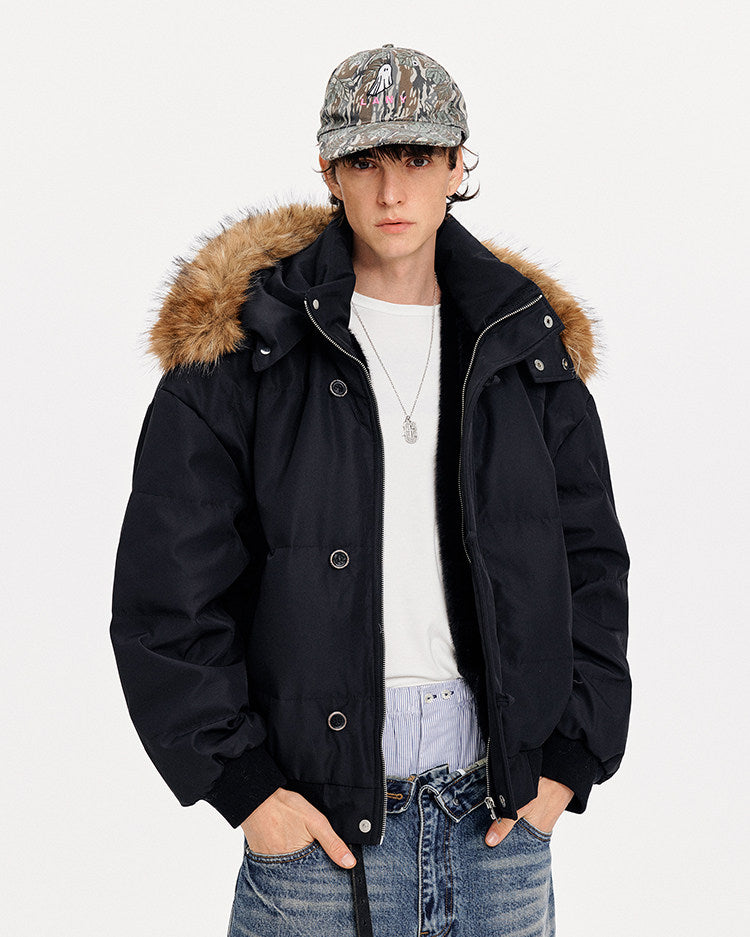 Simple White Duck Down Hooded Jacket