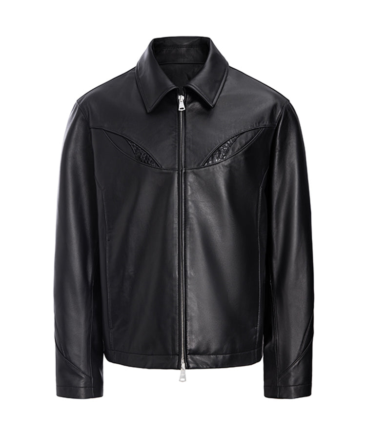 Patchwork PU leather jacket