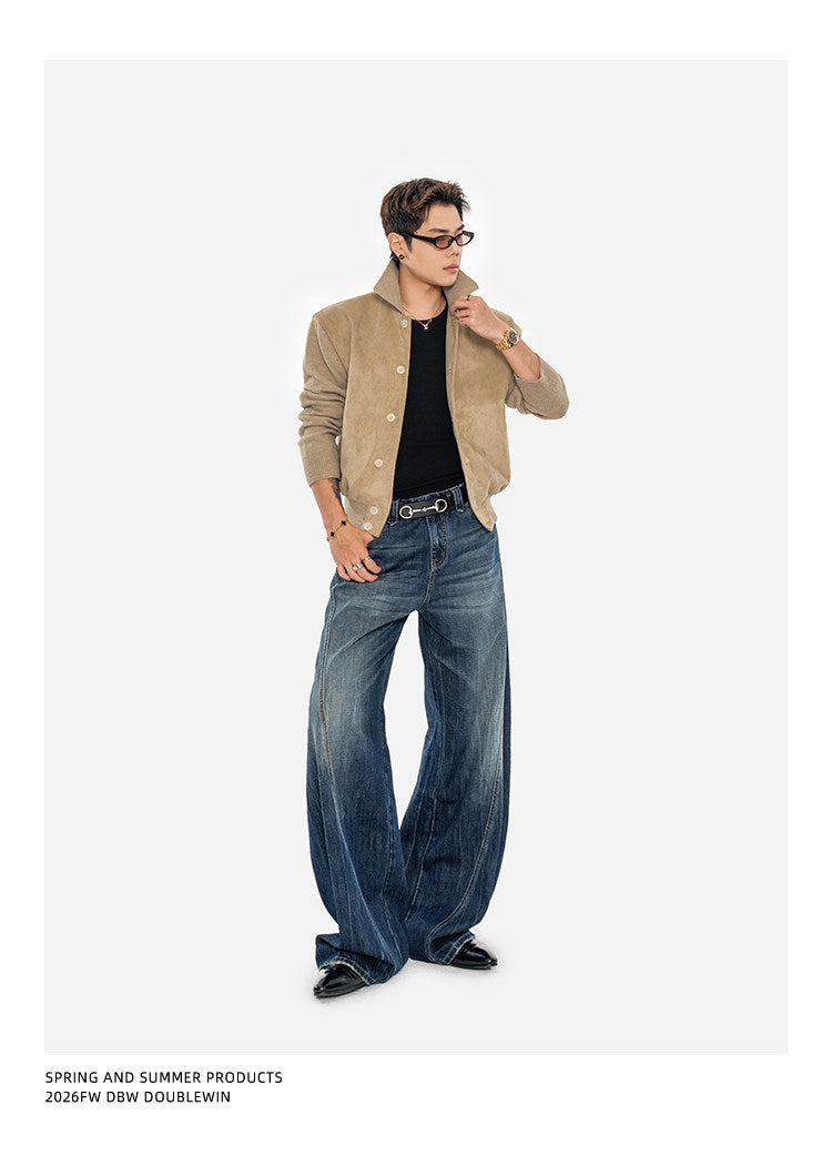 Suede and Knit Baseball Jacket