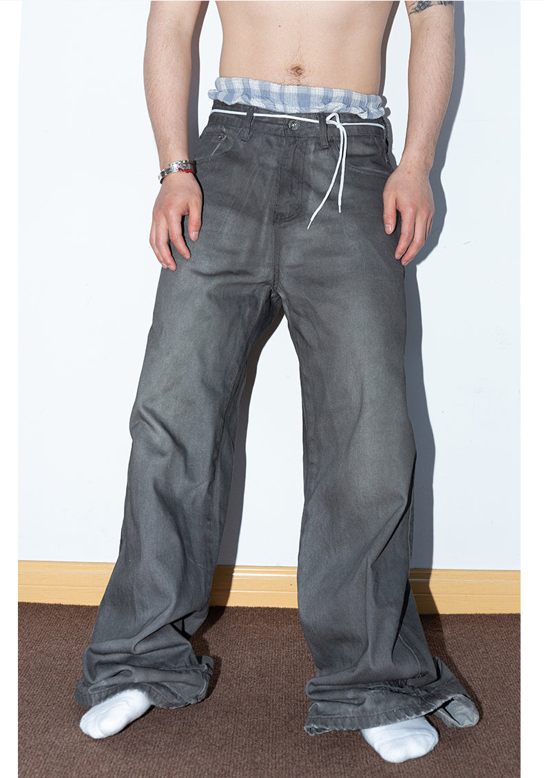 Brushed Wax Washed Loose Jeans