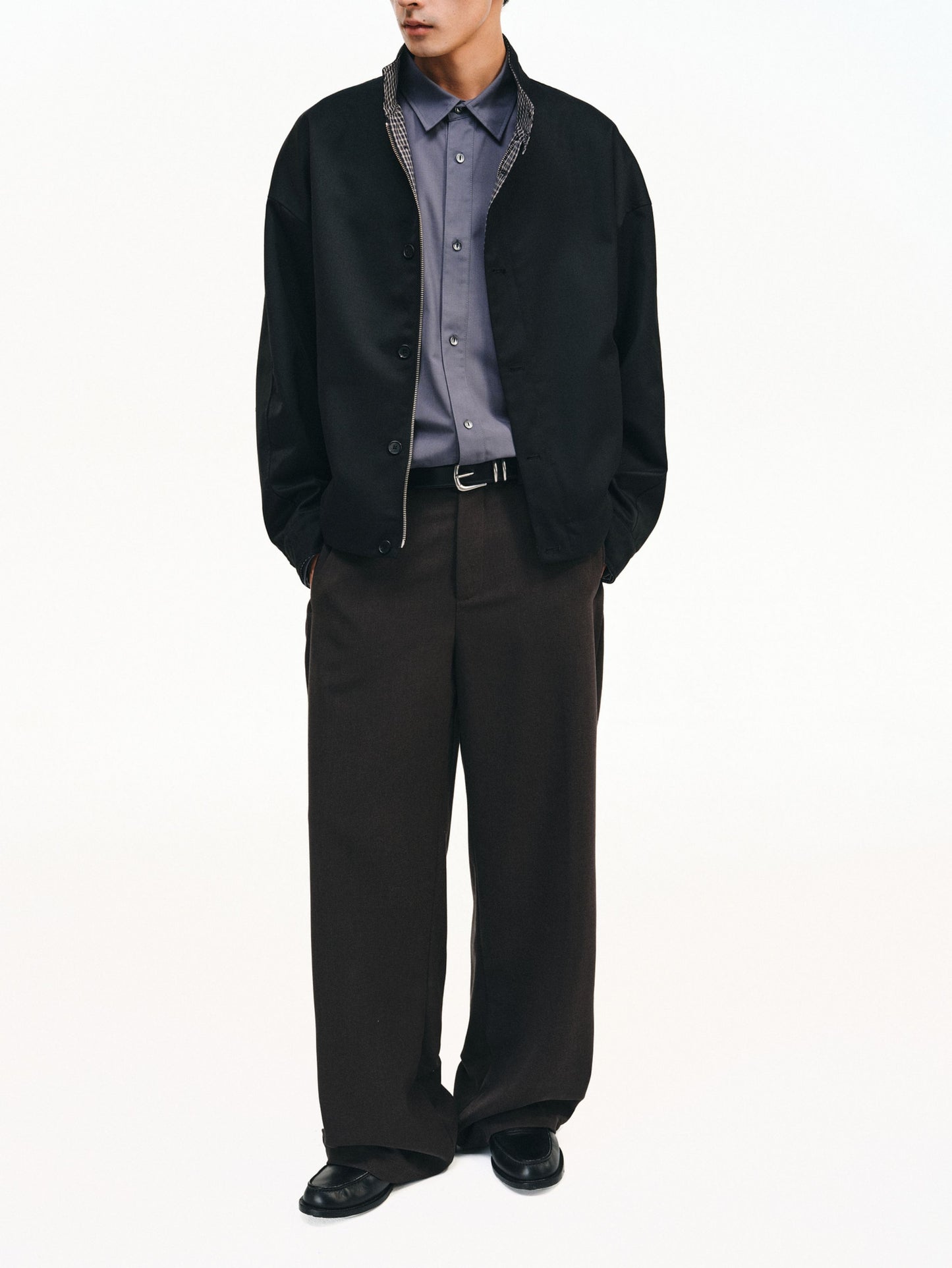 Checkered Splicing Harrington Jacket