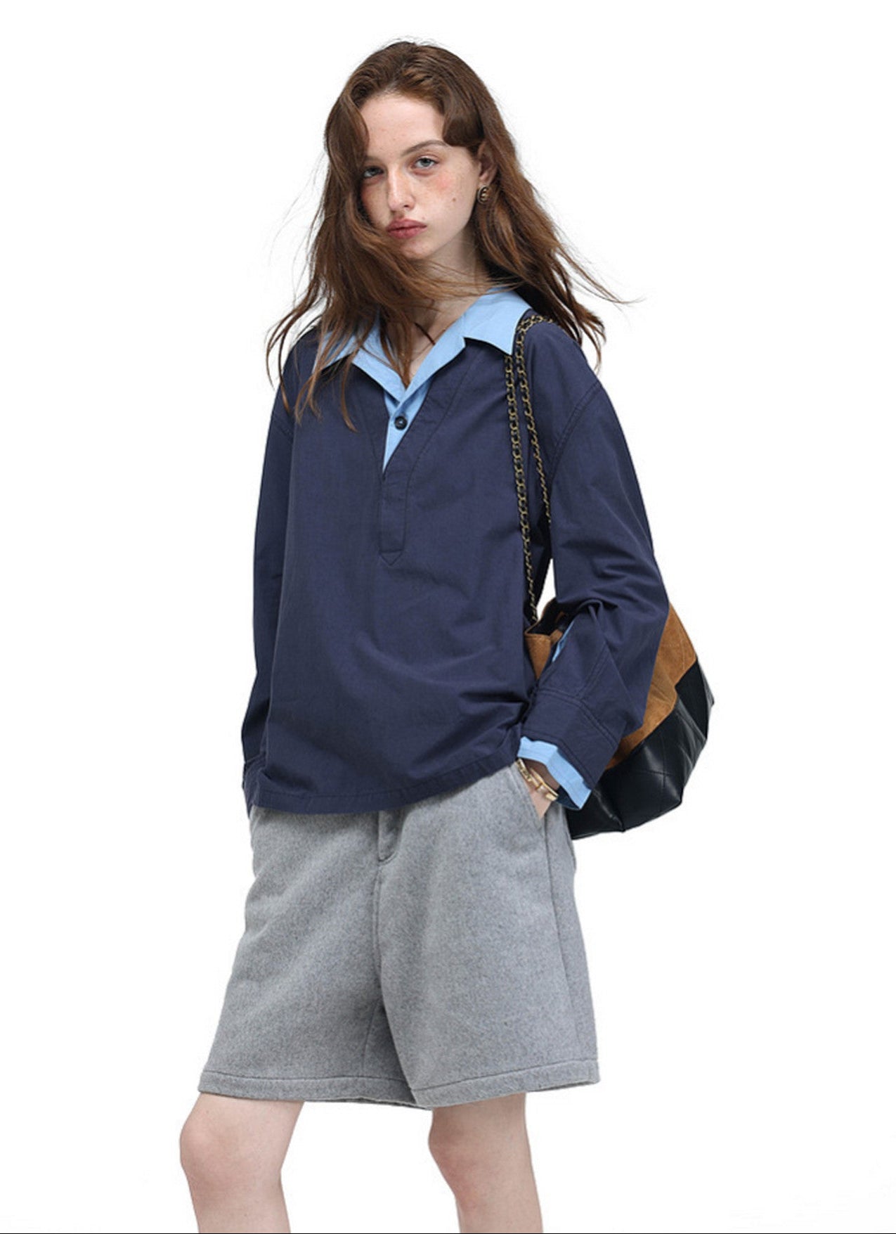 Color-Block Faux Two-Piece Shirt