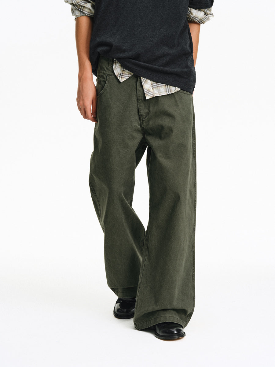 Faded Finish Wide-Leg Casual Pants