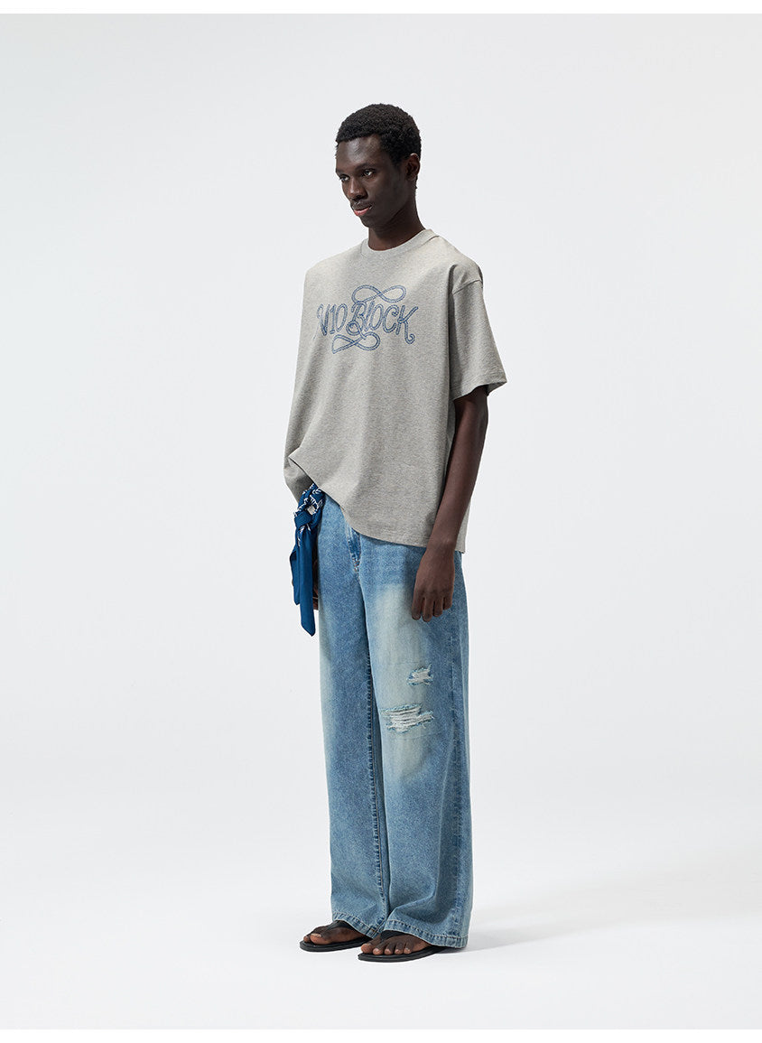 Water-Based Paste Print Crew Neck T-Shirt