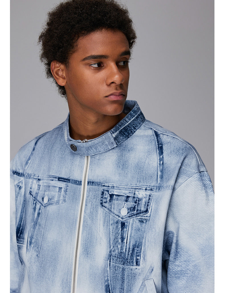 Printed Imitation Denim Jacket