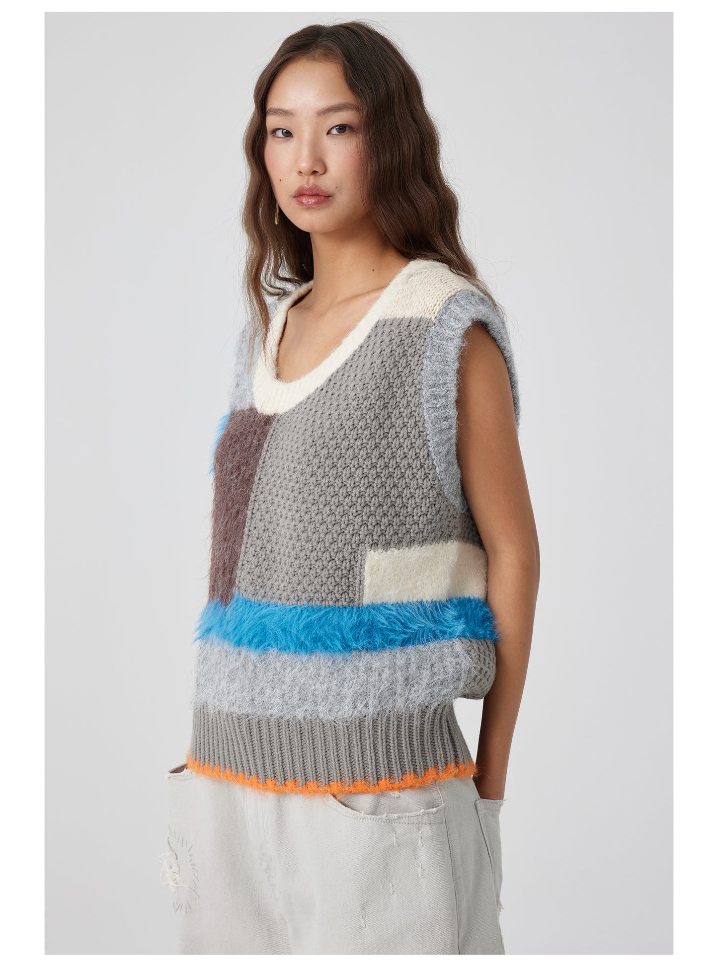 Patchwork Contrast U-Neck Sweater Vest