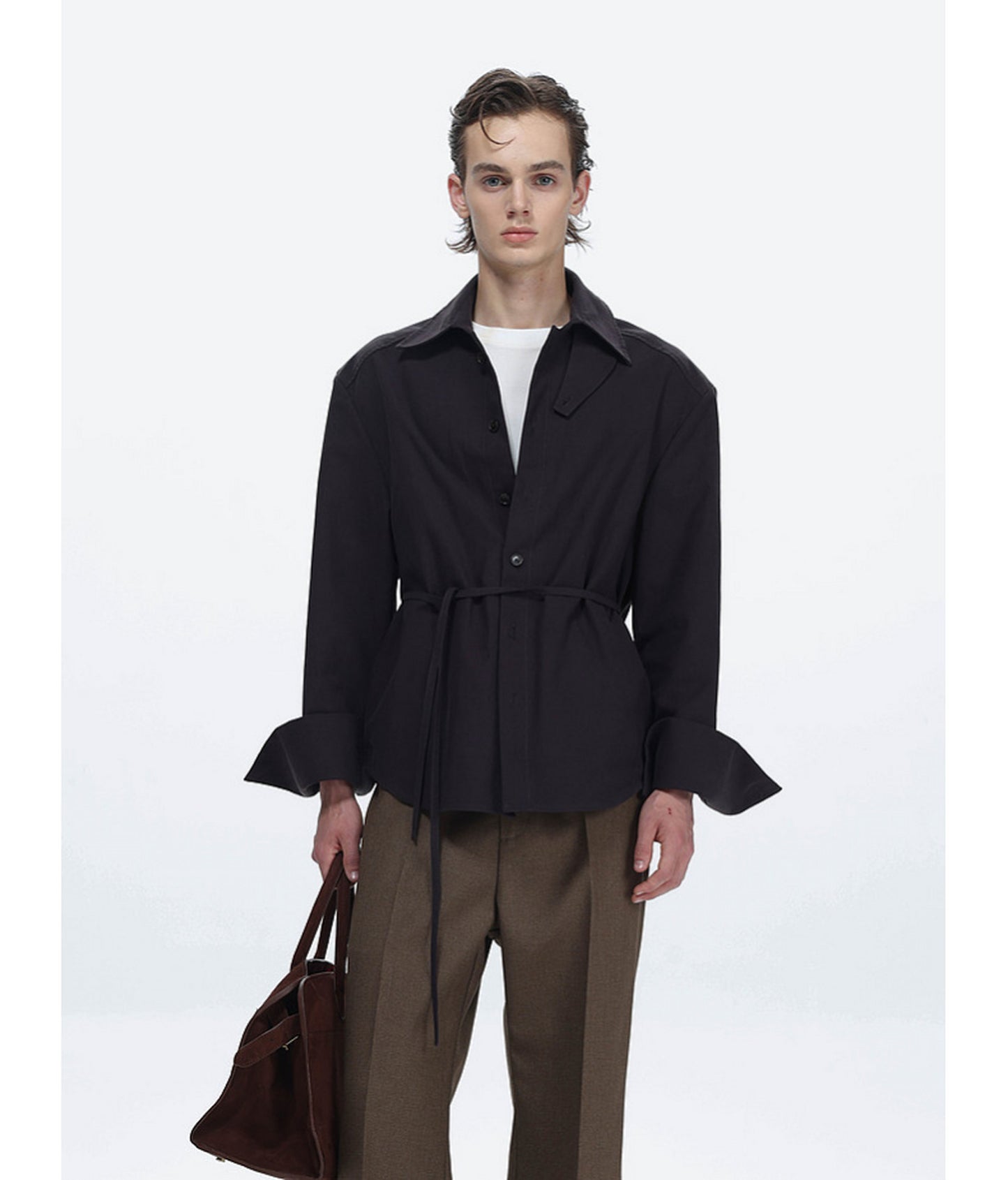 Shirt with Stand-Up Collar and Panel Design