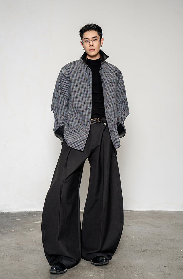 Leather Collar Check Shirt