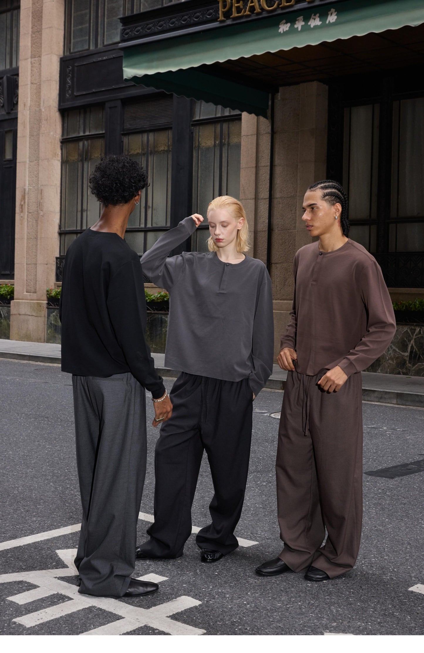 Single-button henley-neck T-shirt