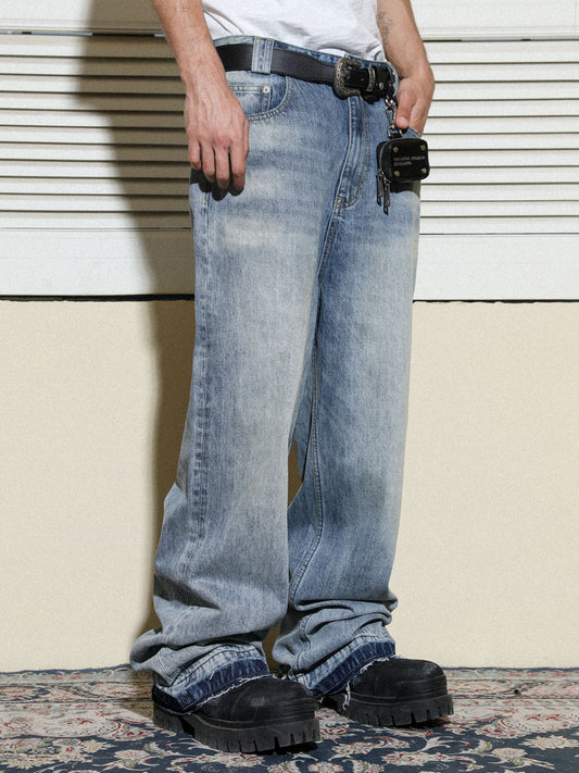 Basic Washed Loose Casual Straight Denim Pants 