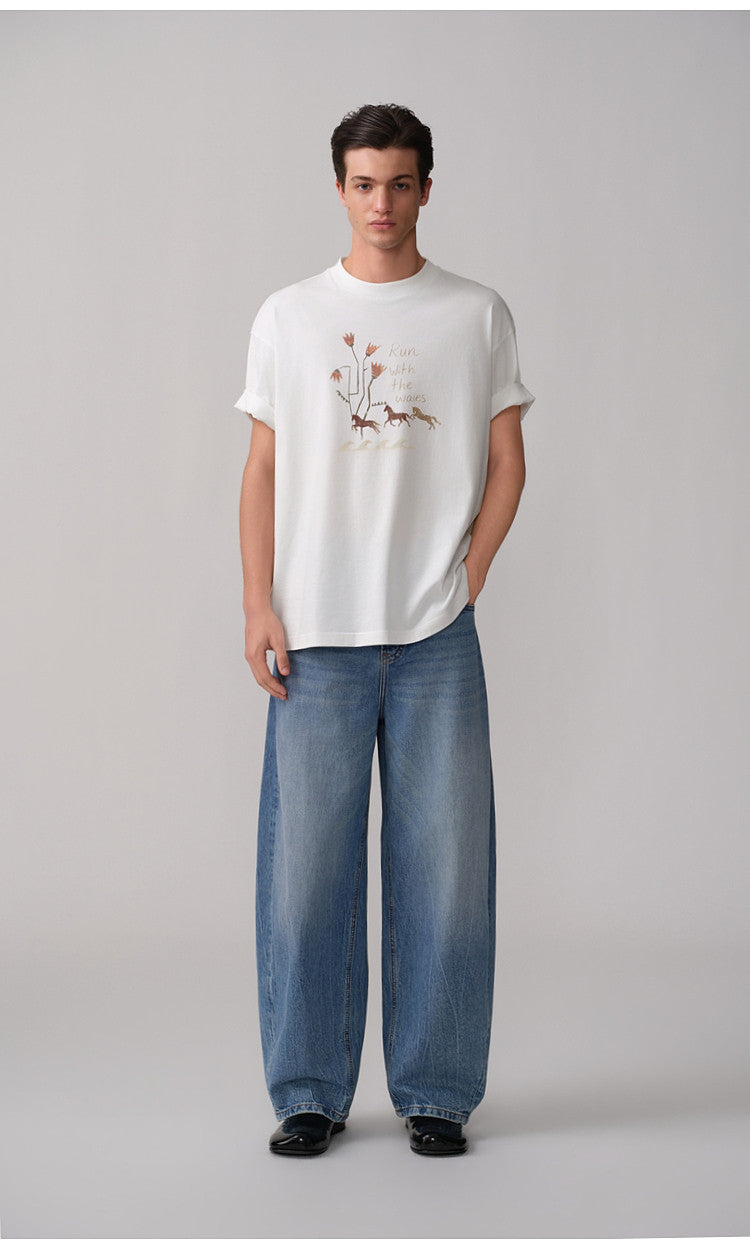 Hand-Painted Style Round-Neck T-Shirt