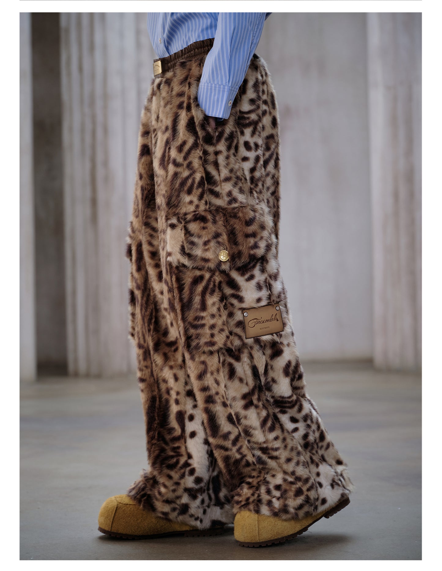 Faux Fur Leopard Print Casual Pants