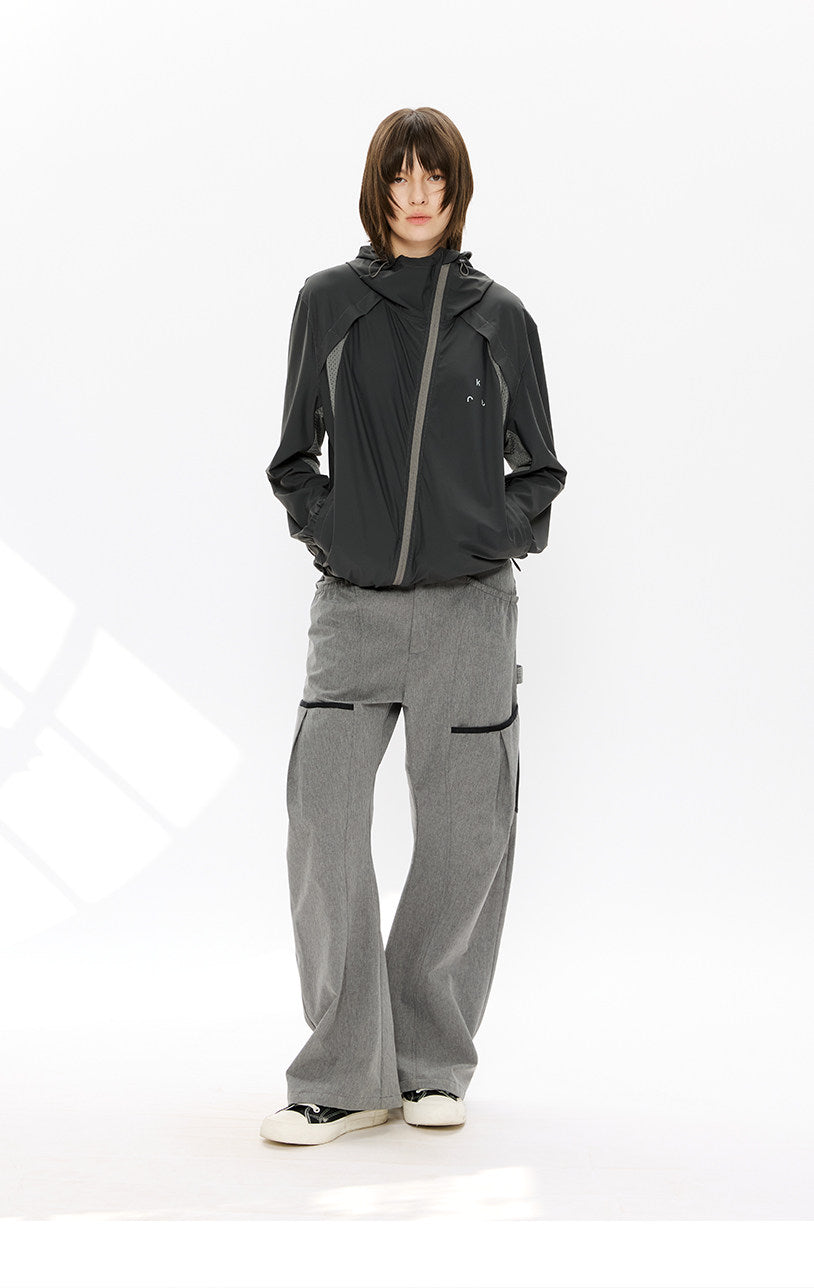 Diagonal Zip Hooded Sun Protection Jacket
