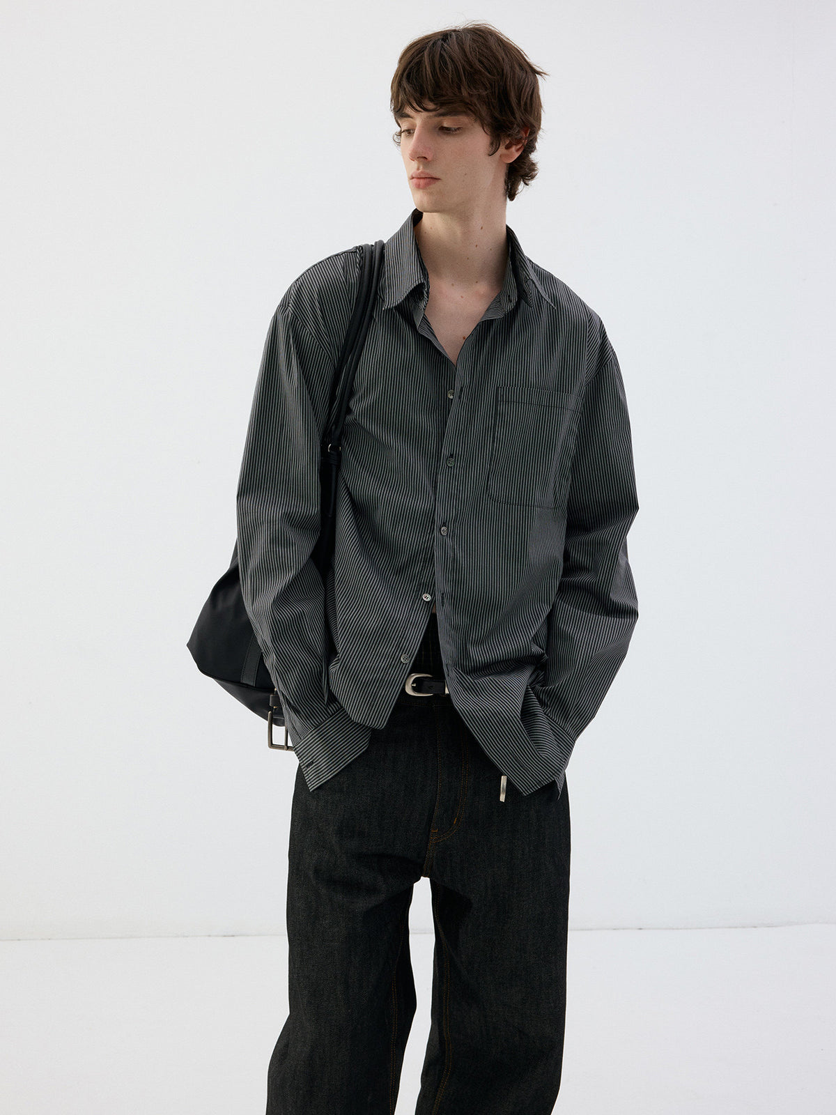 Striped Shirt with Detachable Collar